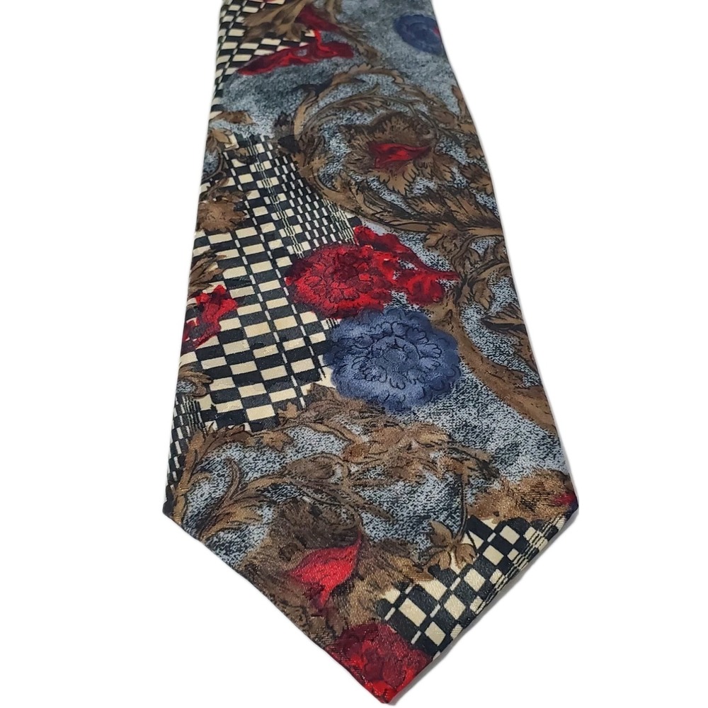 Wembley Men's Necktie‎ Black White Floral Pattern Polyester USA Made